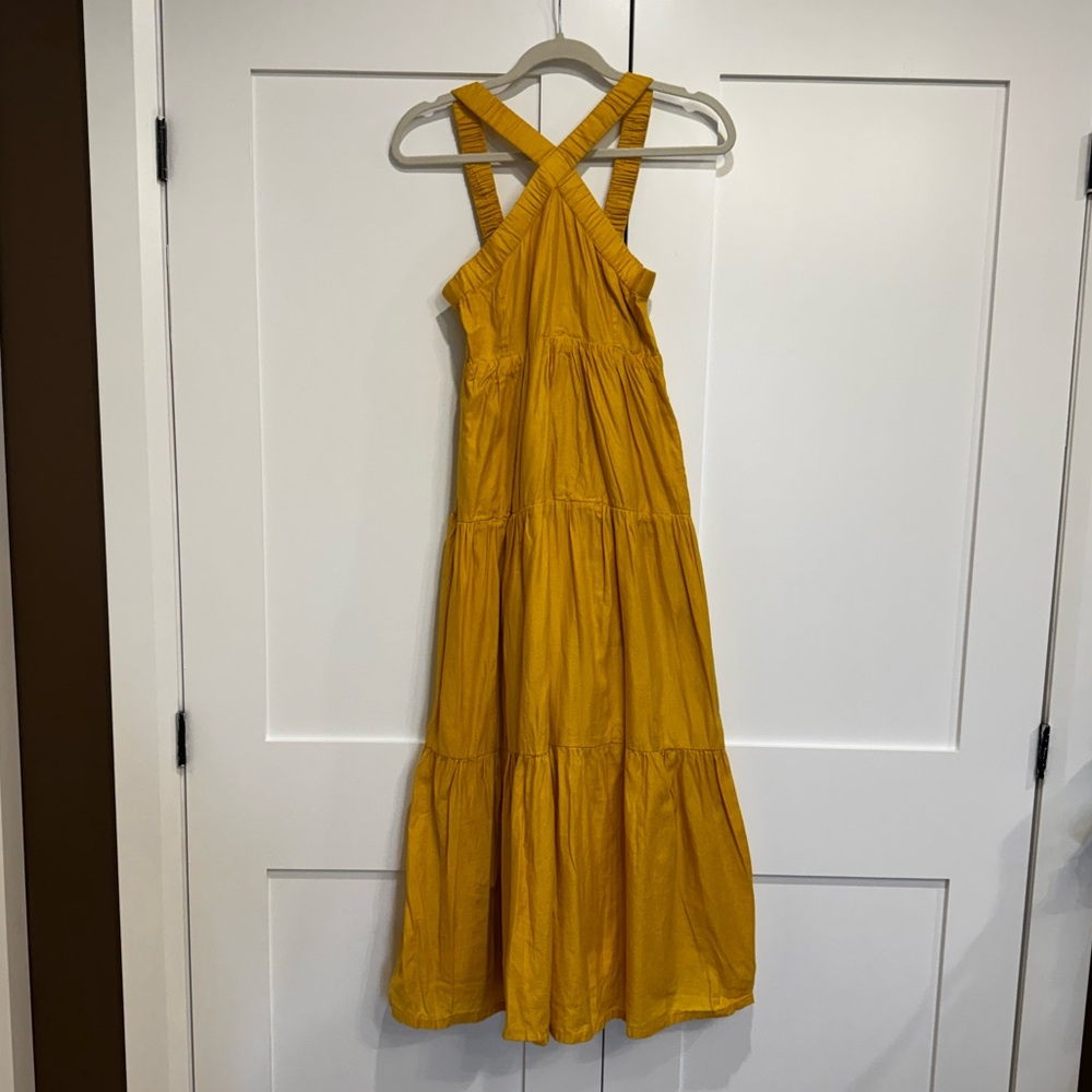 Yellow Tiered Maxi Sundress with Halter Neckline